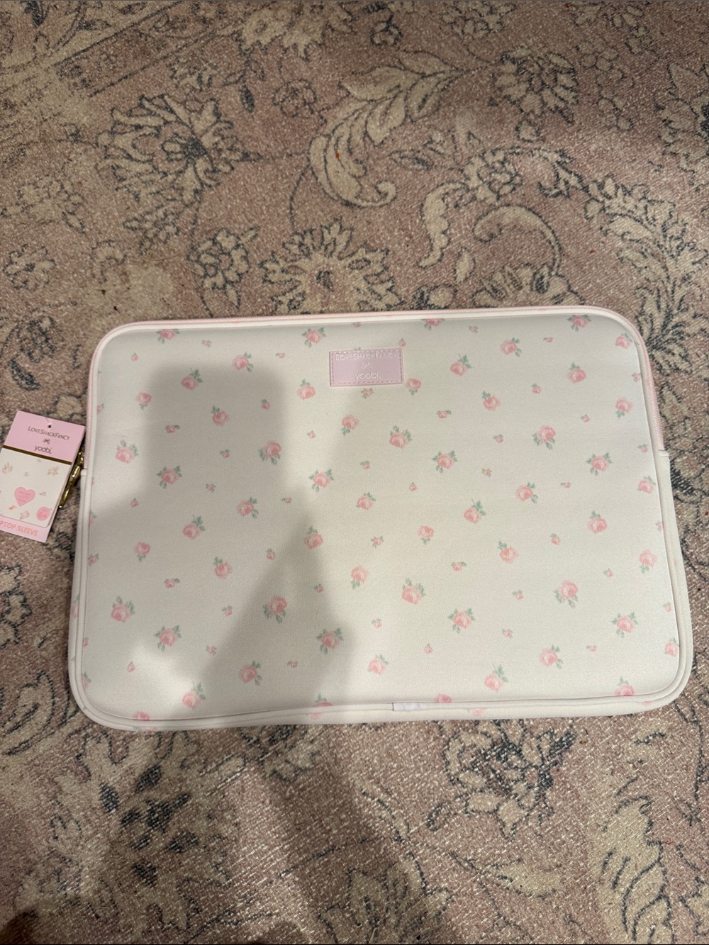 LoveShackFancy Floral Tech Sleeve in White and Pink